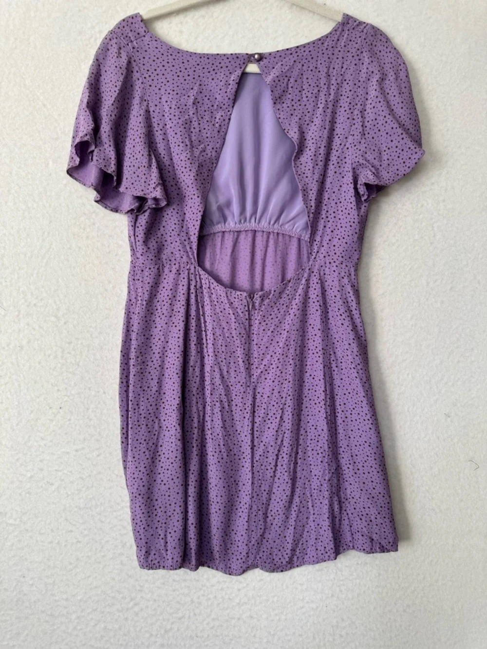 Free People Purple Polka Dot Babydoll Mini Dress Open Back Size 10 Boho - Picture 9 of 9